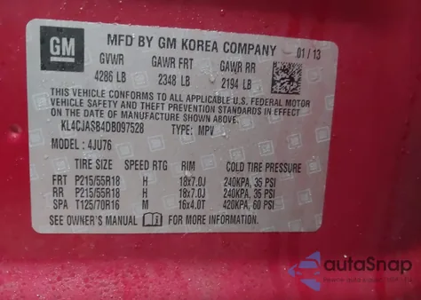 2013 Buick Encore z USA, uszkodzony, nr VIN KL4CJASB4DB097528